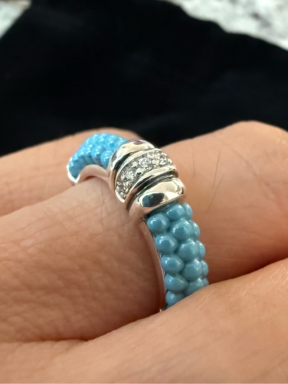Blue Ceramic Diamond Stacking Ring from Lagos - Picture 3 of 11
